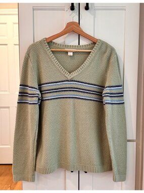 Vintage Christopher & Banks Womens Size XL Green V-Neck 90s Sweater